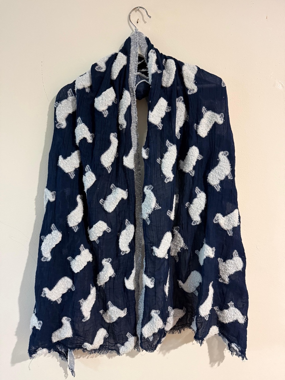 United Colors Of Benetton Navy Blue Shawl Jacket with White Sheep Motif